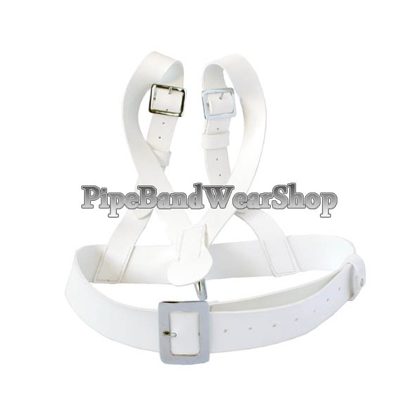 White Matt PVC Bass Drum Harness with Plain Buckles